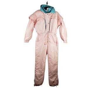 Vintage Prima Women's M One Piece Snowsuit Pastel Pink Thermolite Ski 1980's